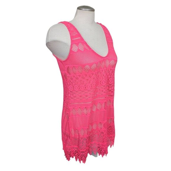 Ocean Pacific OP Crochet Swimsuit Swim Coverup Hot Melon Junior Medium 7 9 Beach - Picture 4 of 6